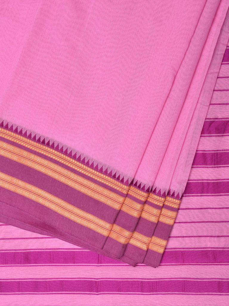 Baby Pink and Pink Bamboo Cotton Plain Saree with Strips Pallu Design No Blouse bc0247