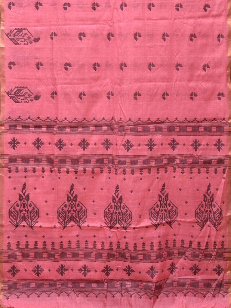 Baby Pink Khadi Cotton Handloom Saree with Buta and One Side Border Design kh0648