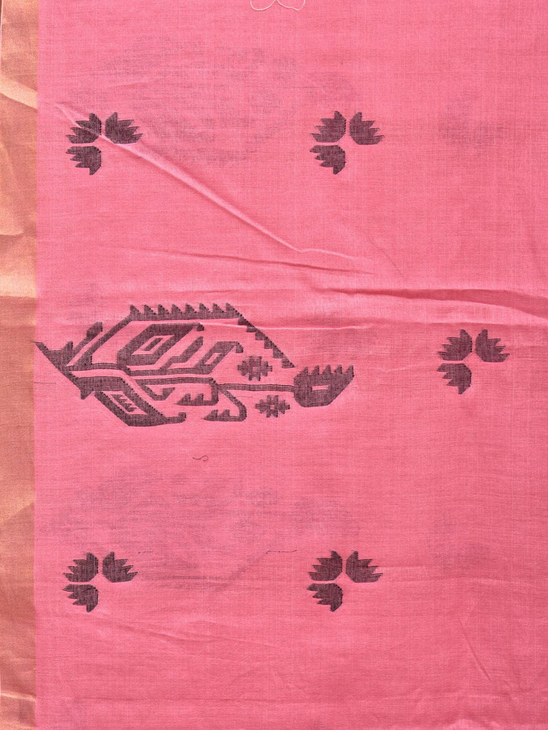 Baby Pink Khadi Cotton Handloom Saree with Buta and One Side Border Design kh0648