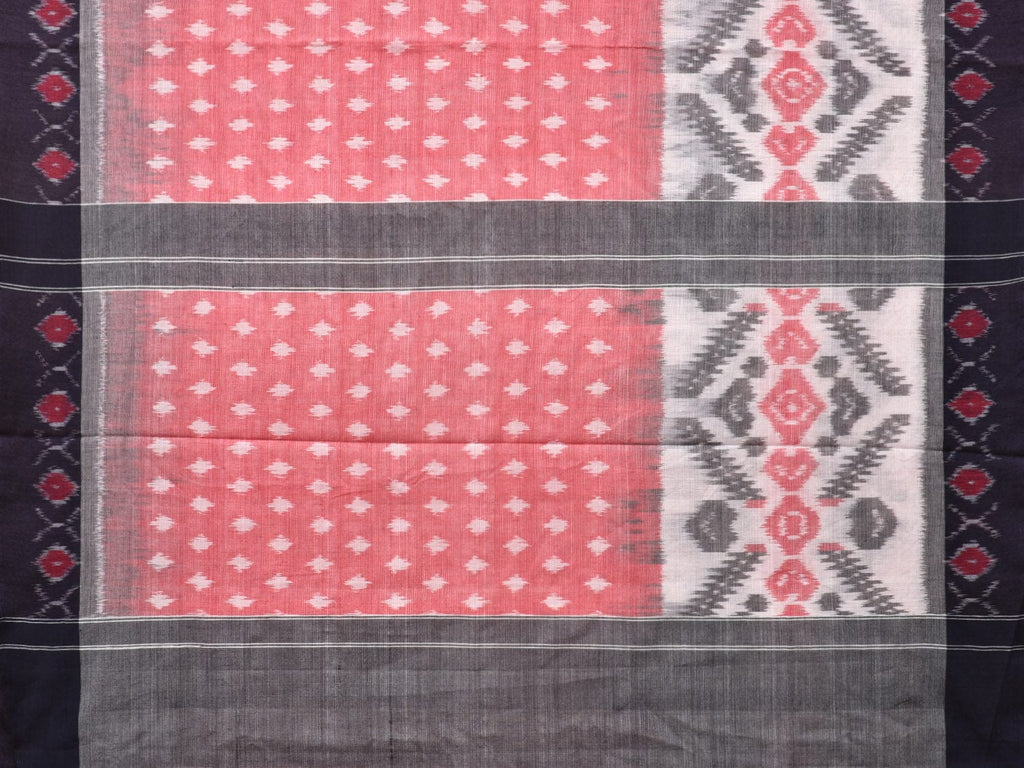 Black and Baby Pink Pochampally Ikat Cotton Handloom Saree with One Side Border Design No Blouse i0834