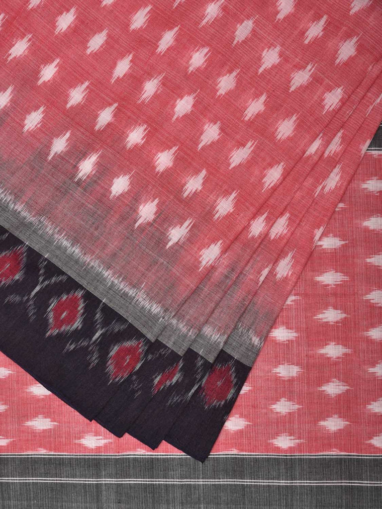 Black and Baby Pink Pochampally Ikat Cotton Handloom Saree with One Side Border Design No Blouse i0834