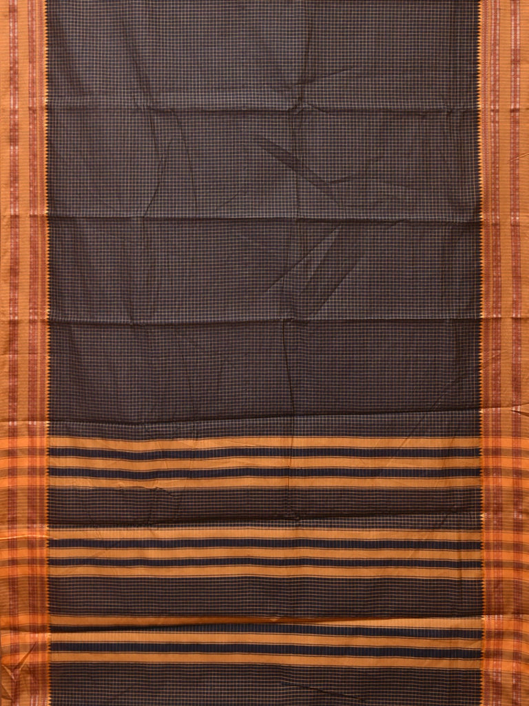 Black and Mustard Bamboo Cotton Saree with Checks Design No Blouse bc0249