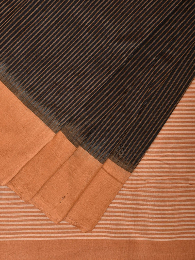 Black and Mustard Pochampally Ikat Handloom Saree with Strips Design i0819