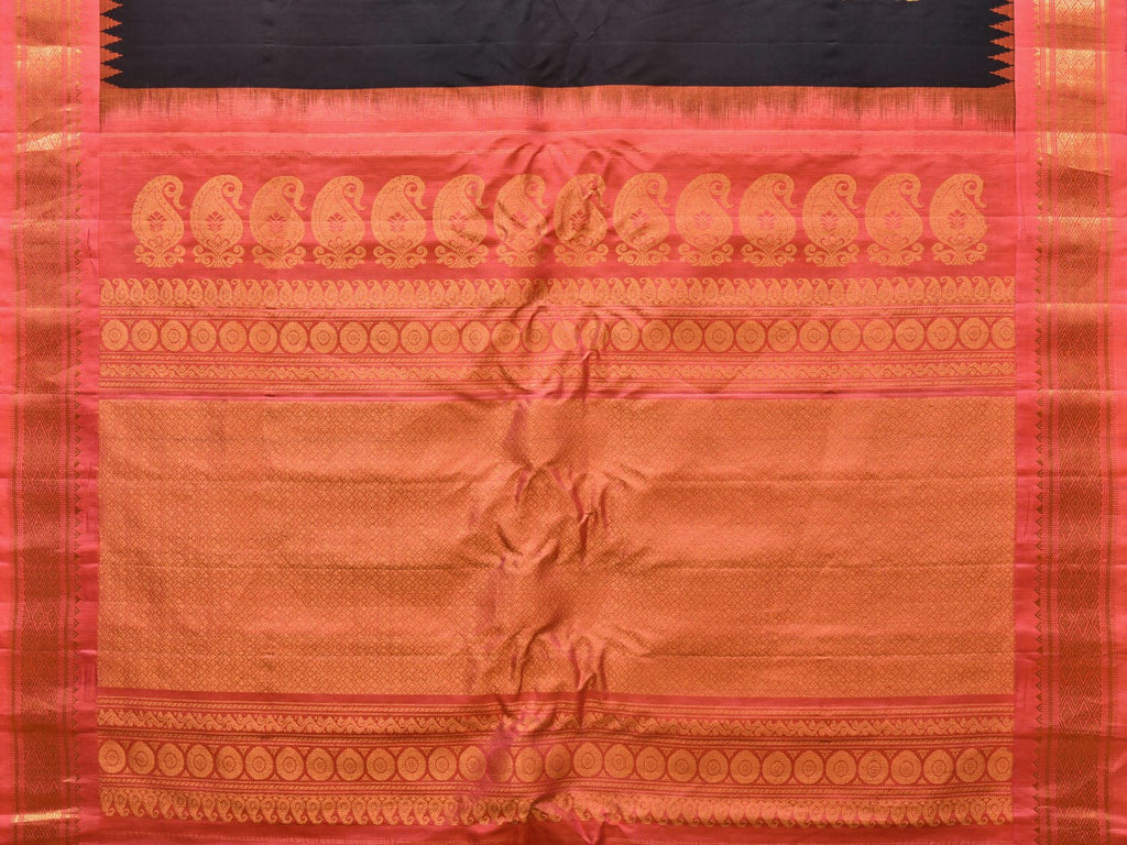 Black and Peach Gadwal Silk Handloom Saree with Mango Pallu and Border Design g0338