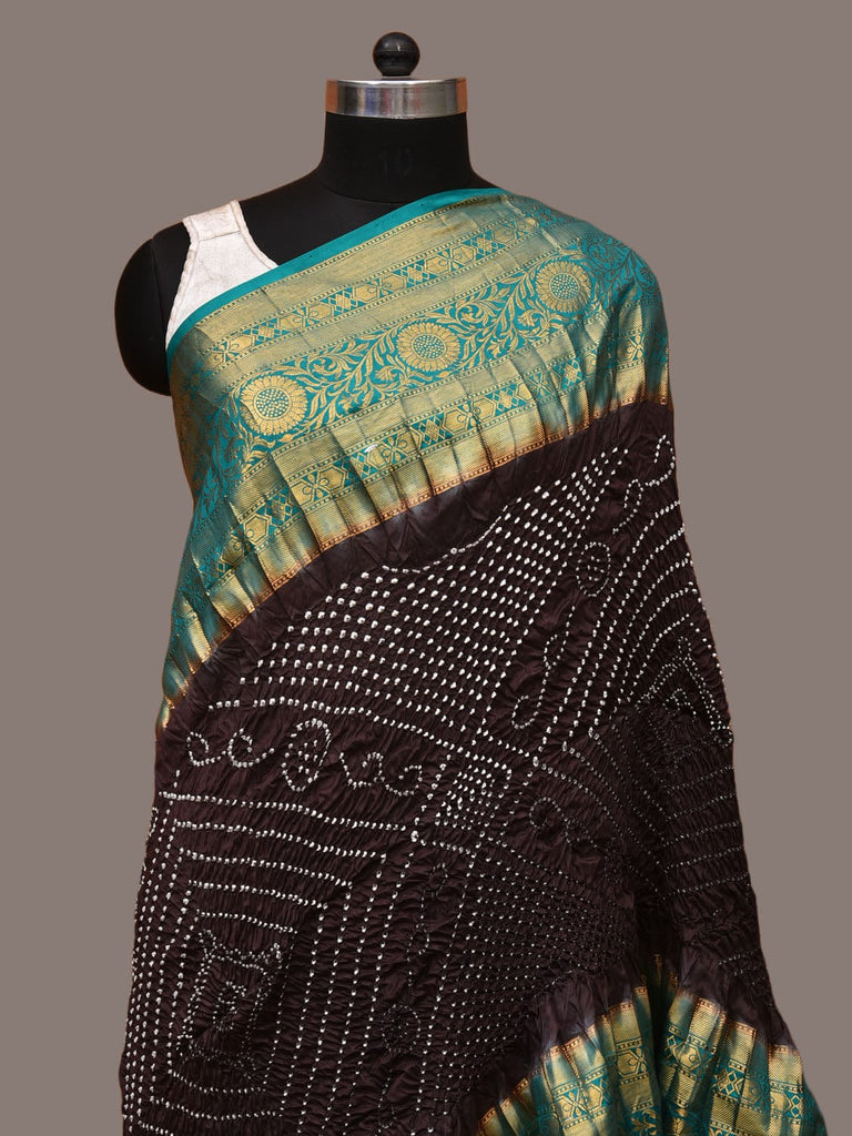 Black Bandhani Kanchipuram Silk Handloom Dupatta with Border Design ds3218
