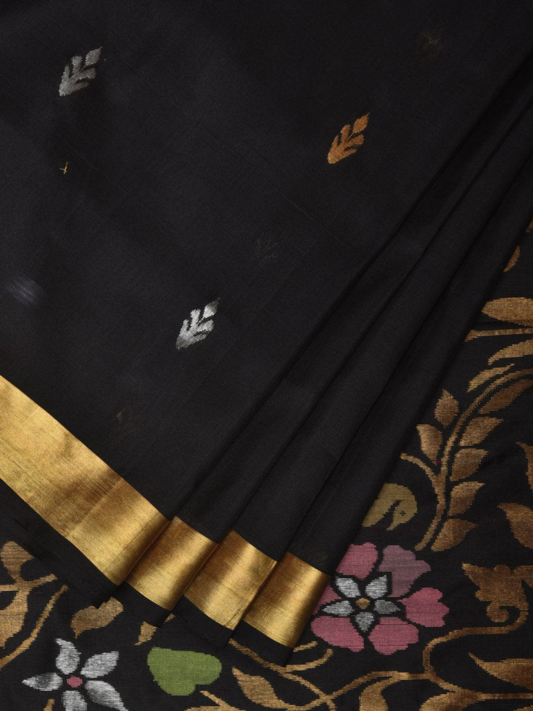 Black Uppada Silk Handloom Saree with Floral Pallu Design u2192