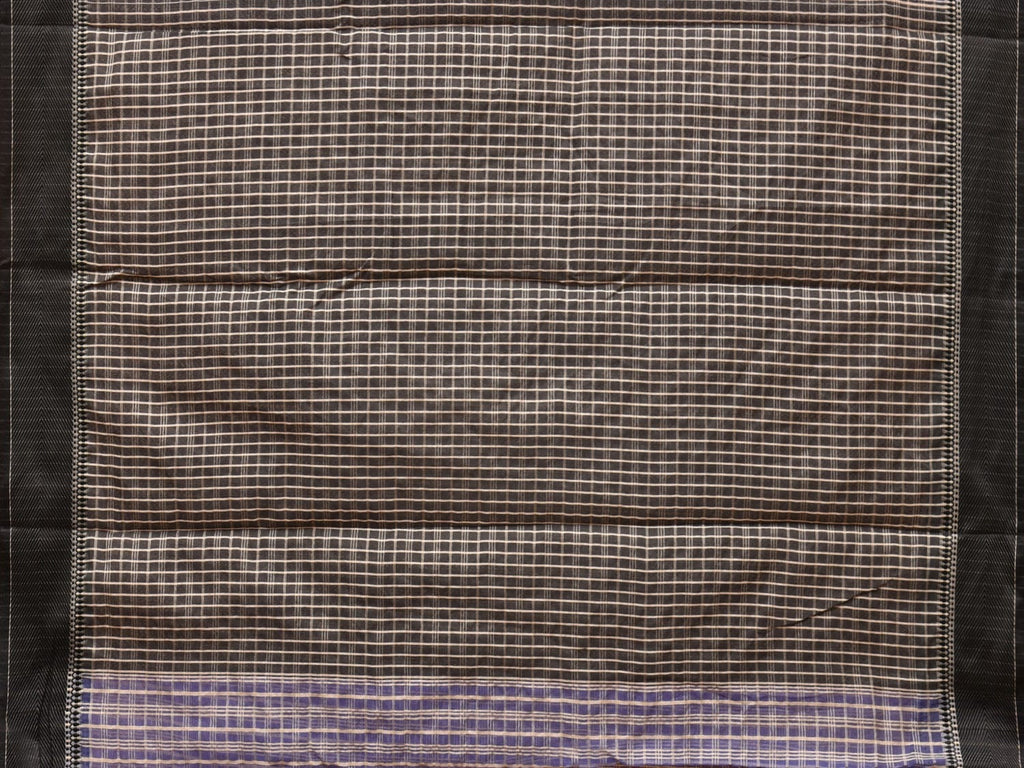 Blue and Black Bamboo Cotton Saree with Checks Design No Blouse bc0242