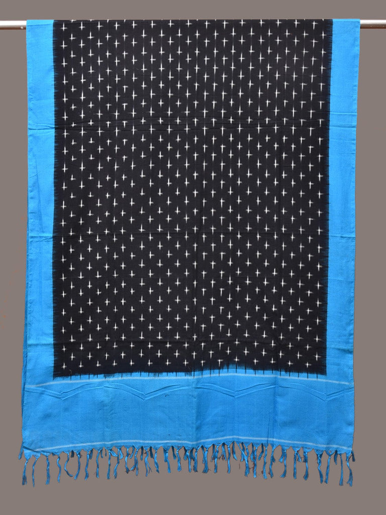 Blue and Black Pochampally Ikat Cotton Handloom Dupatta with Plus Buta Design ds1826