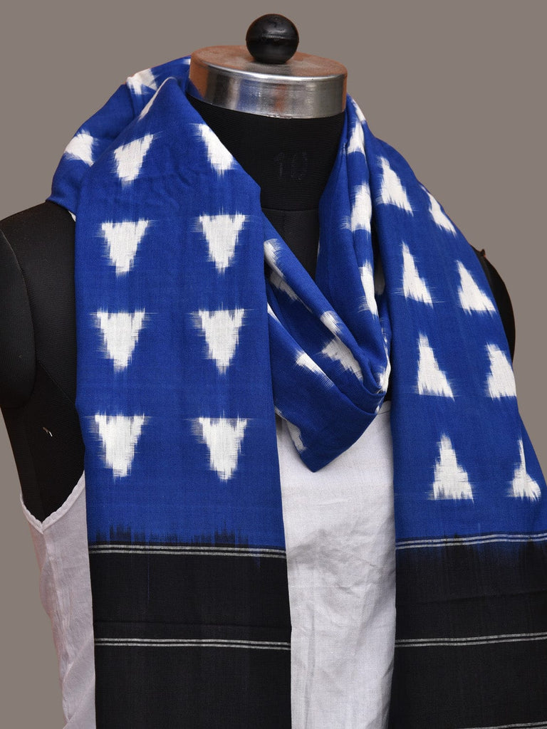 Blue and Black Pochampally Ikat Cotton Handloom Dupatta with Triangle Design ds3295