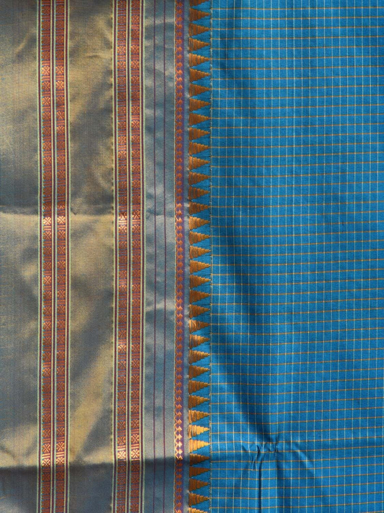 Blue and Mustard and Blue Narayanpet Silk Handloom Saree with Checks Design No Blouse np0826