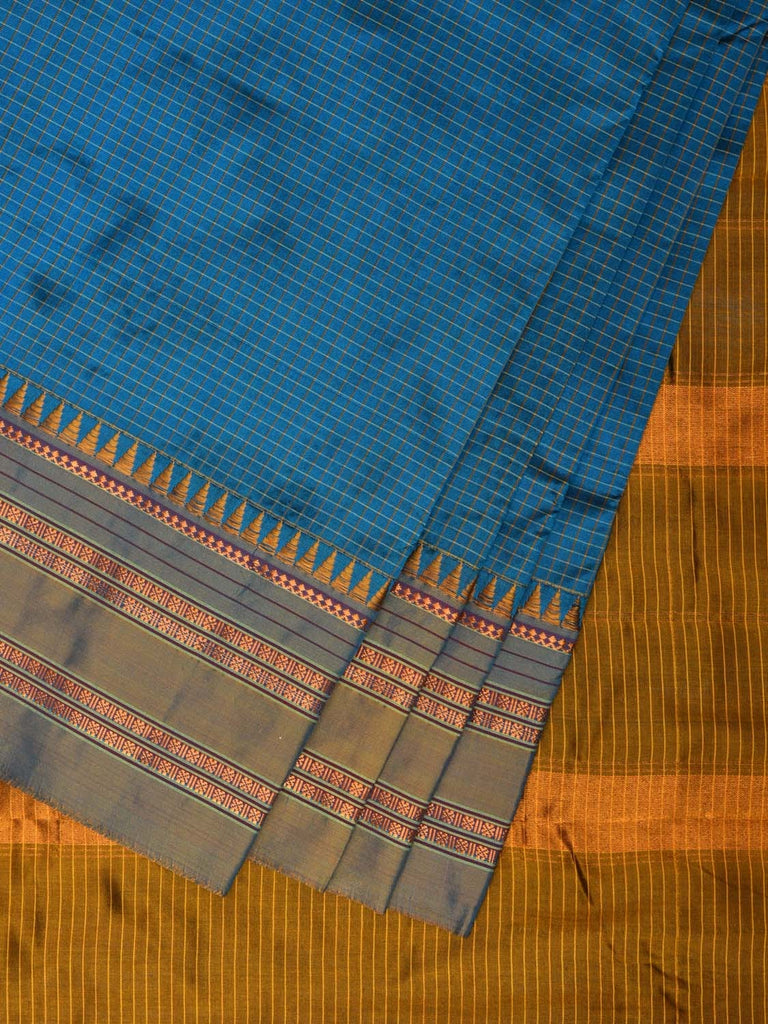 Blue and Mustard and Blue Narayanpet Silk Handloom Saree with Checks Design No Blouse np0826