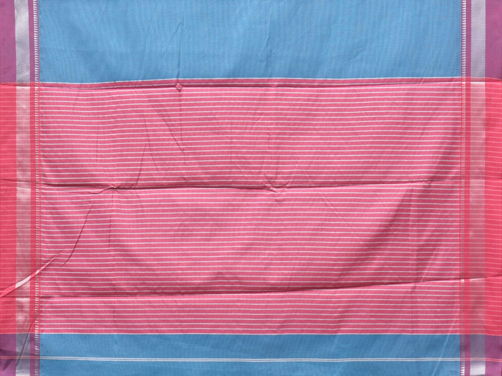 Blue and Pink Bamboo Cotton Saree with Strips Design No Blouse bc0235