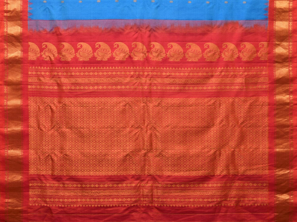 Blue and Red Gadwal Silk Handloom Saree with Mango Pallu Design g0368