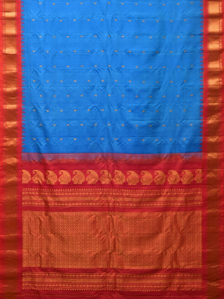 Blue and Red Gadwal Silk Handloom Saree with Mango Pallu Design g0368