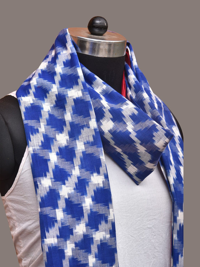 Blue and Red Pochamaplly Ikat Cotton Handloom Dupatta with Grill Design ds3354
