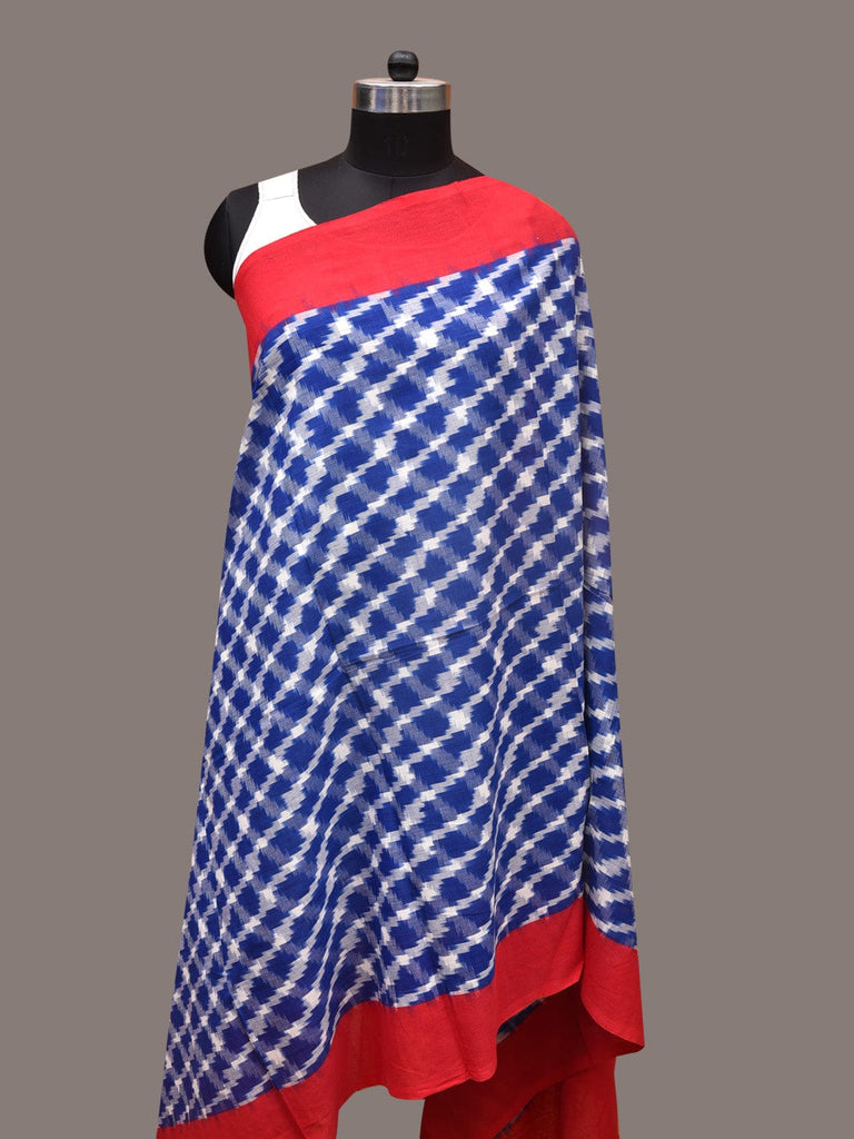 Blue and Red Pochamaplly Ikat Cotton Handloom Dupatta with Grill Design ds3354