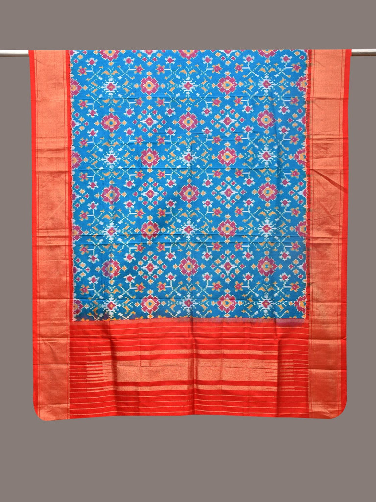 Blue and Red Pochamaplly Ikat Silk Handloom Dupatta with Geometric Design ds3376