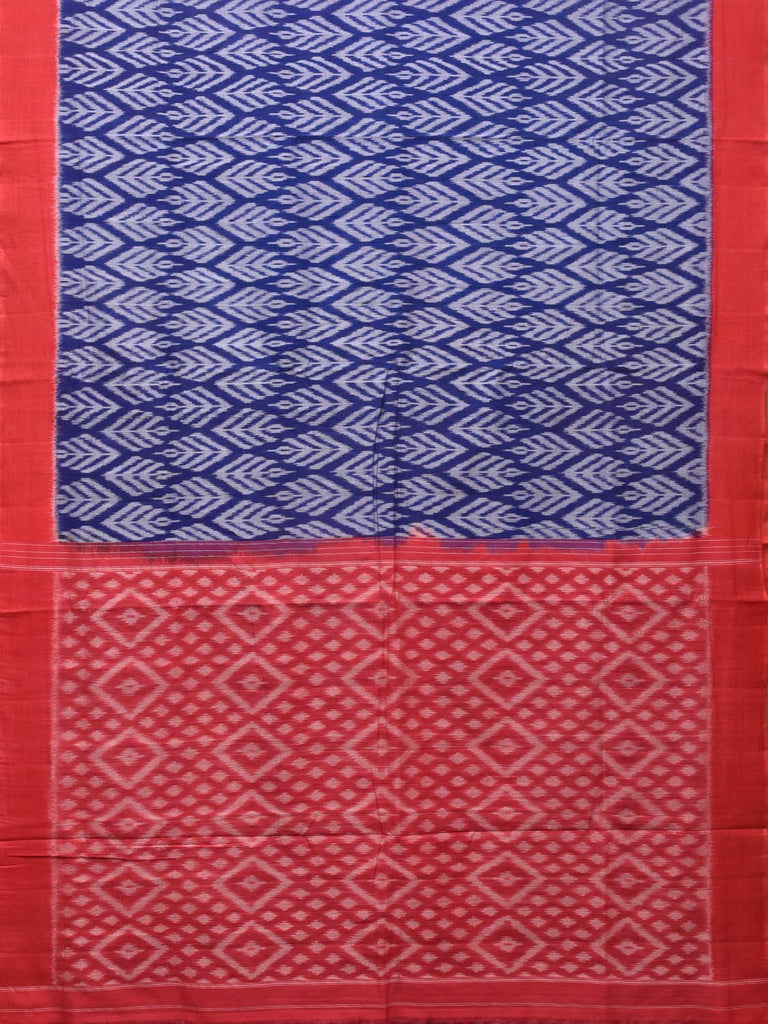 Blue and Red Pochampally Ikat Cotton Handloom Saree with All Over Design i0788