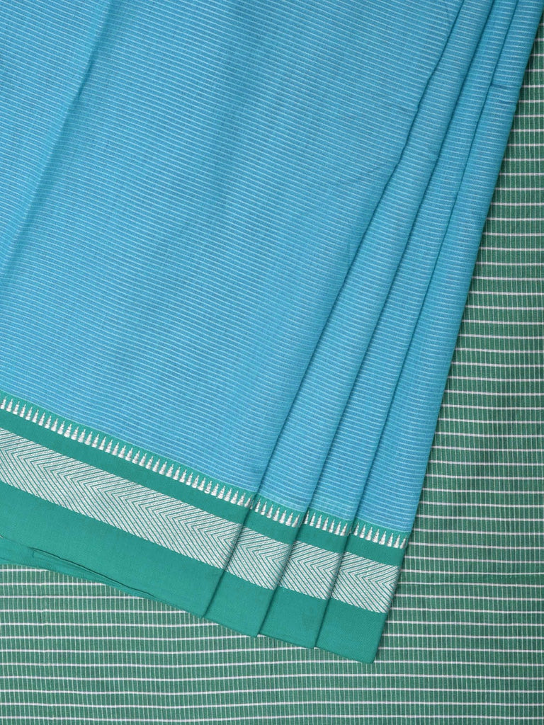 Blue and Teal Bamboo Cotton Saree with Strips Design No Blouse bc0237