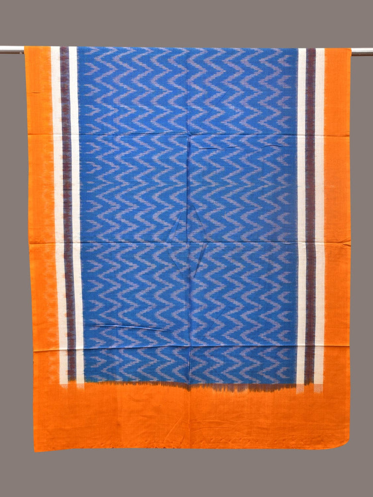 Blue and Yellow Pochamaplly Ikat Cotton Handloom Dupatta with Zig-Zag Design ds3355