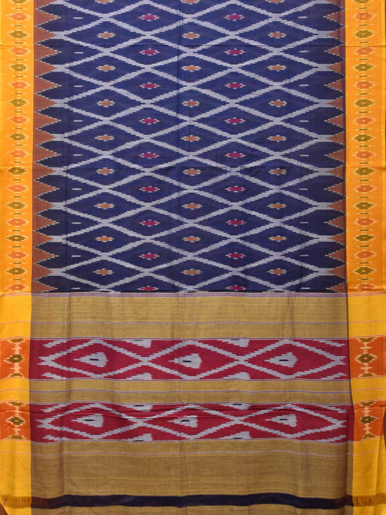 Blue and Yellow Pochampally Ikat Cotton Handloom Saree with Grill Design No Blouse i0801