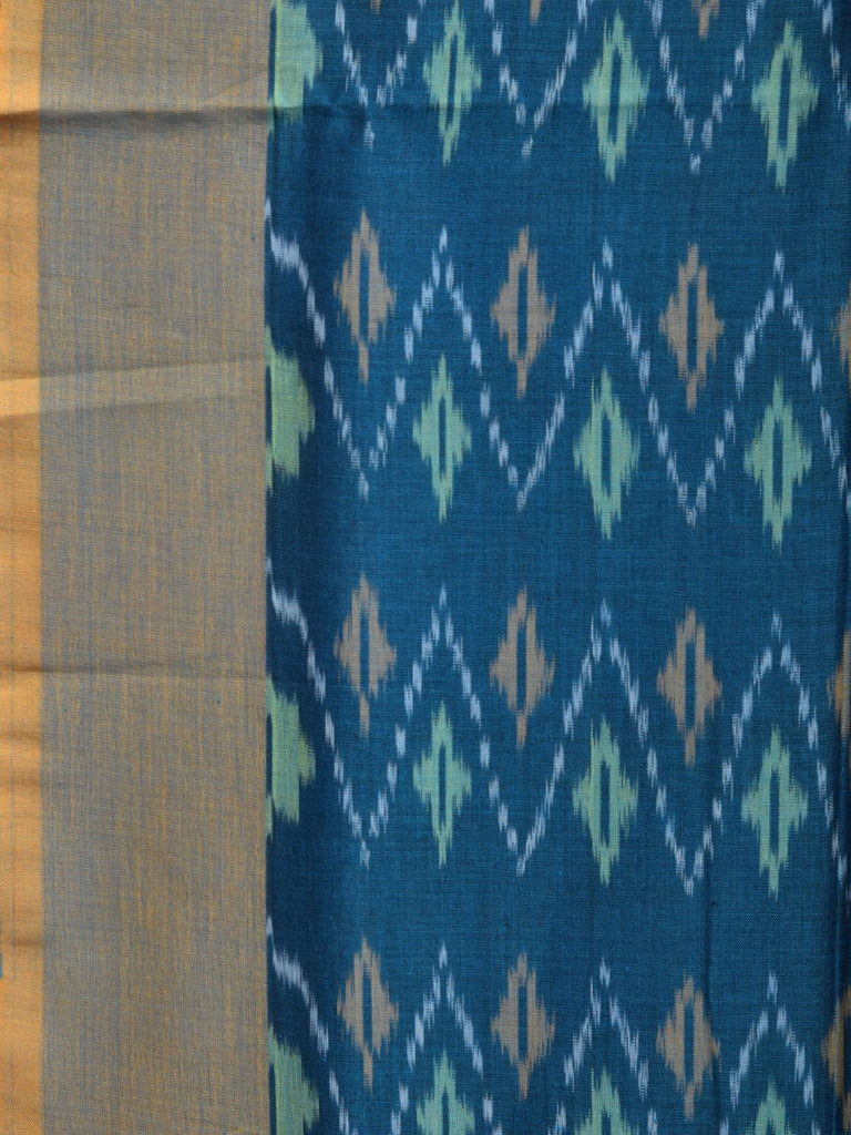 Blue and Yellow Pochampally Ikat Cotton Handloom Saree with Zig-Zag Design No Blouse i0843