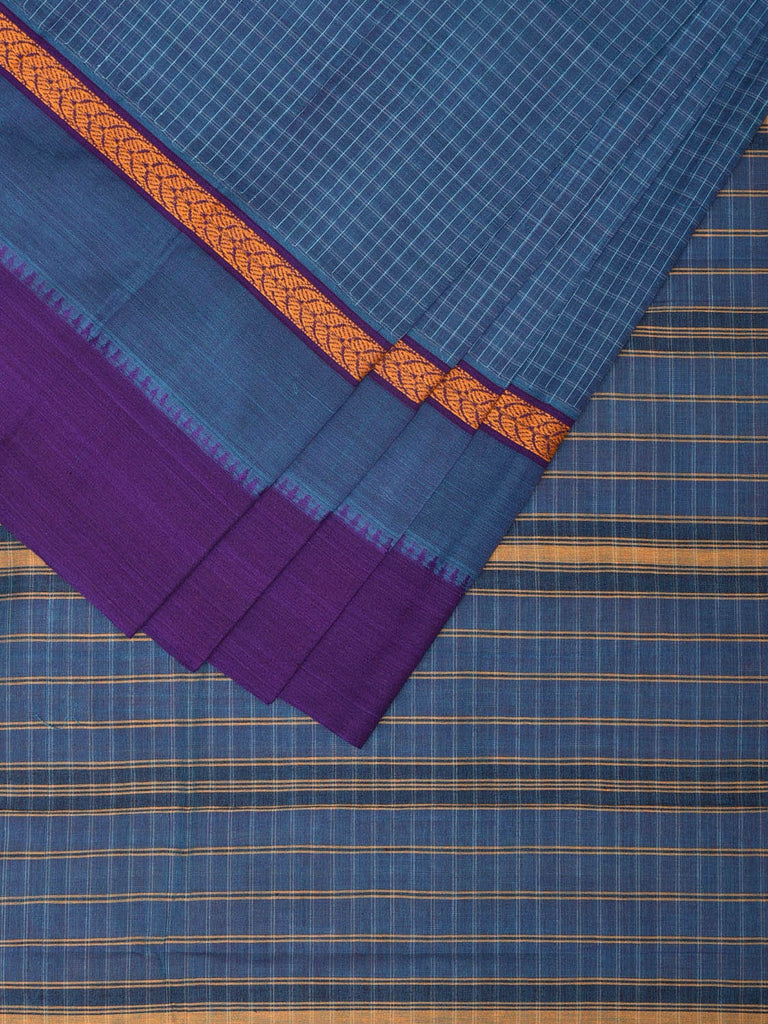Blue Narayanpet Cotton Handloom Saree with Check Design No Blouse np0717