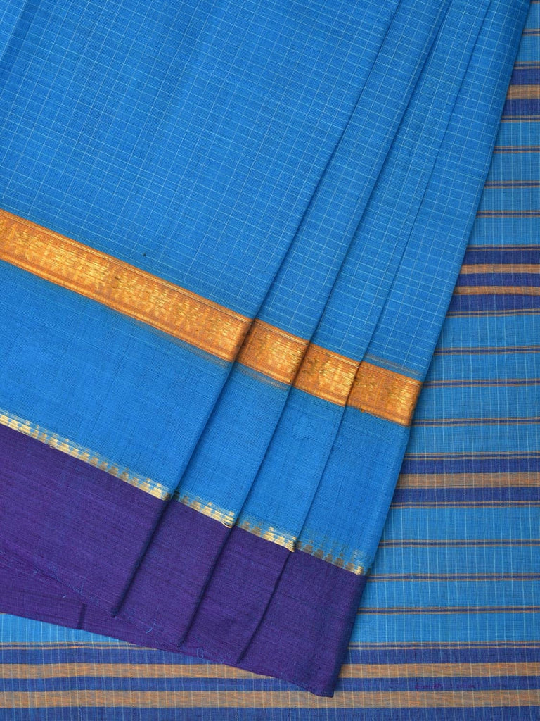 Blue Narayanpet Cotton Handloom Saree with One Side Big Border Design No Blouse np0788