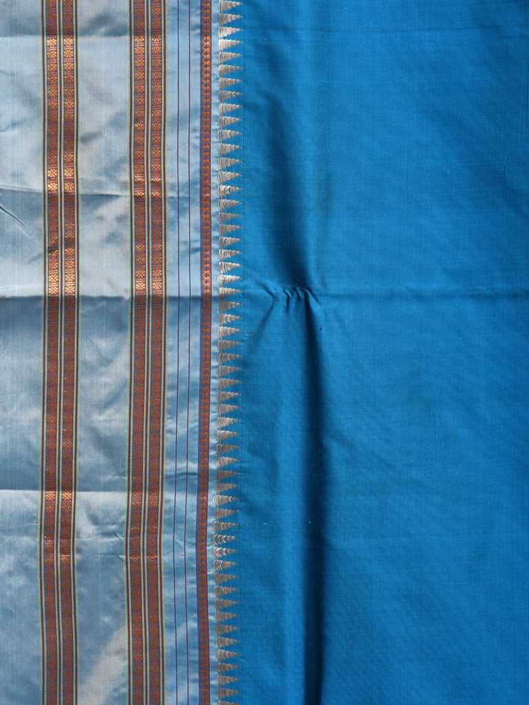 Blue Narayanpet Silk Handloom Plain Saree with Contrast Pallu Design No Blouse np0832