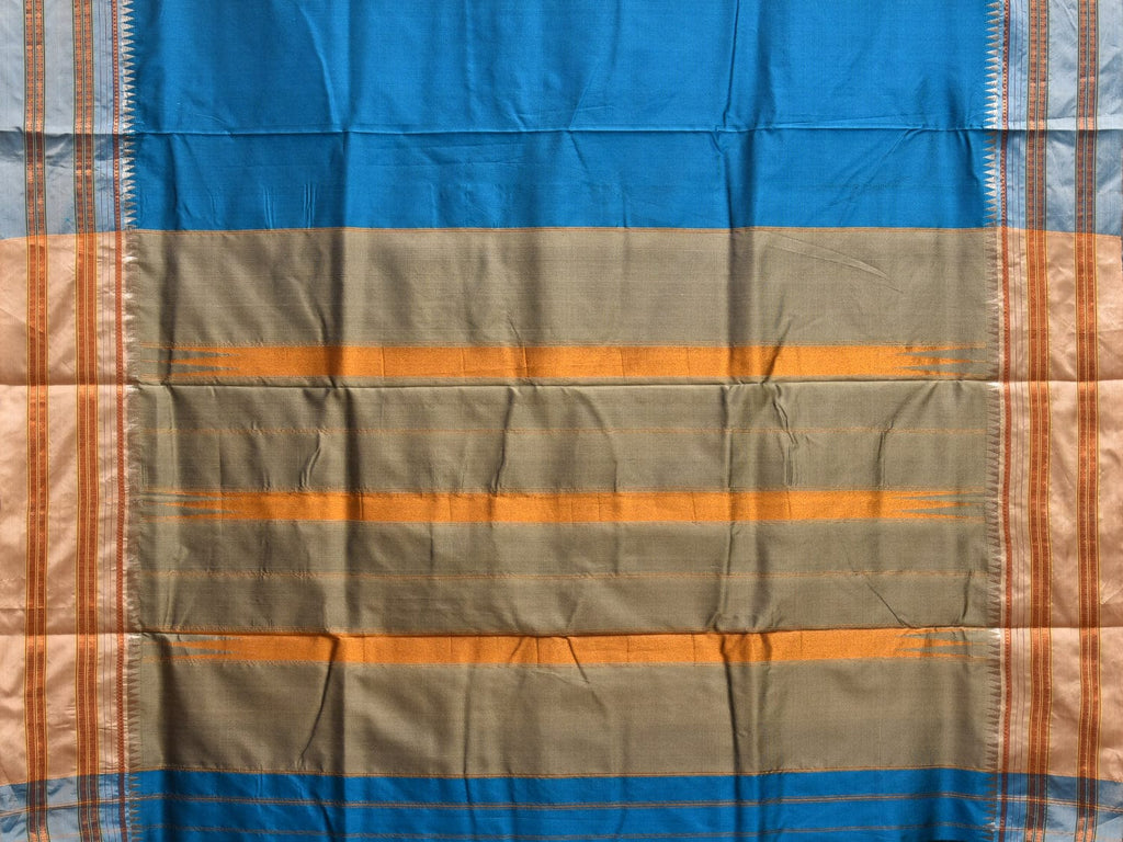 Blue Narayanpet Silk Handloom Plain Saree with Contrast Pallu Design No Blouse np0832