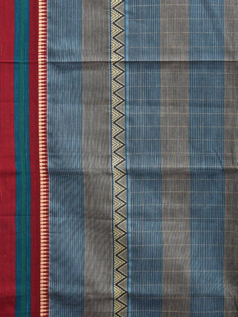 Blur and Grey Narayanpet Cotton Handloom Saree with Strips Design No Blouse np0839