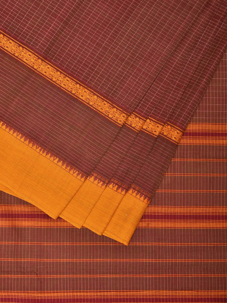 Brown Narayanpet Cotton Handloom Saree with Check Design No Blouse np0715