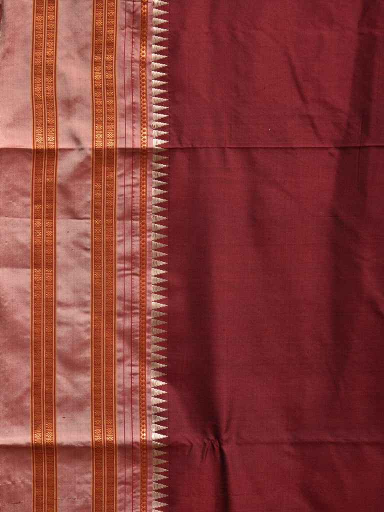 Brown Narayanpet Silk Handloom Plain Saree with Contrast Pallu Design No Blouse np0831