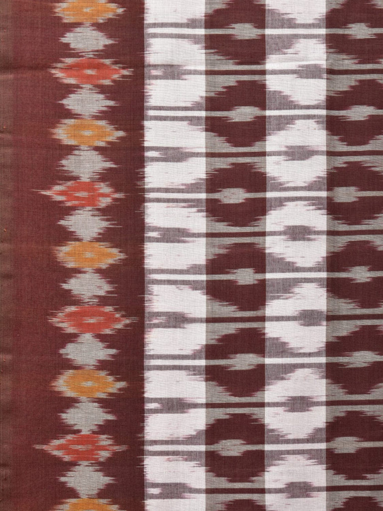 Brown Pochampally Ikat Cotton Handloom Saree with Strips Design No Blouse i0821