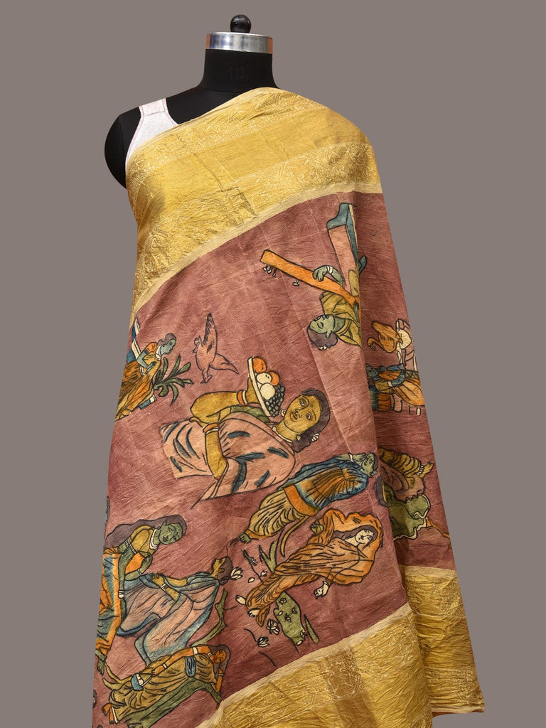 Burgundy Kalamkari Hand Painted Kanchipuram Silk Handloom Dupatta with Painting Design ds3501