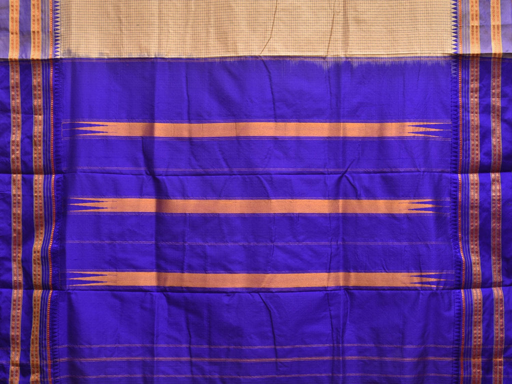Cream and Blue Narayanpet Silk Handloom Saree with Checks Design No Blouse np0825