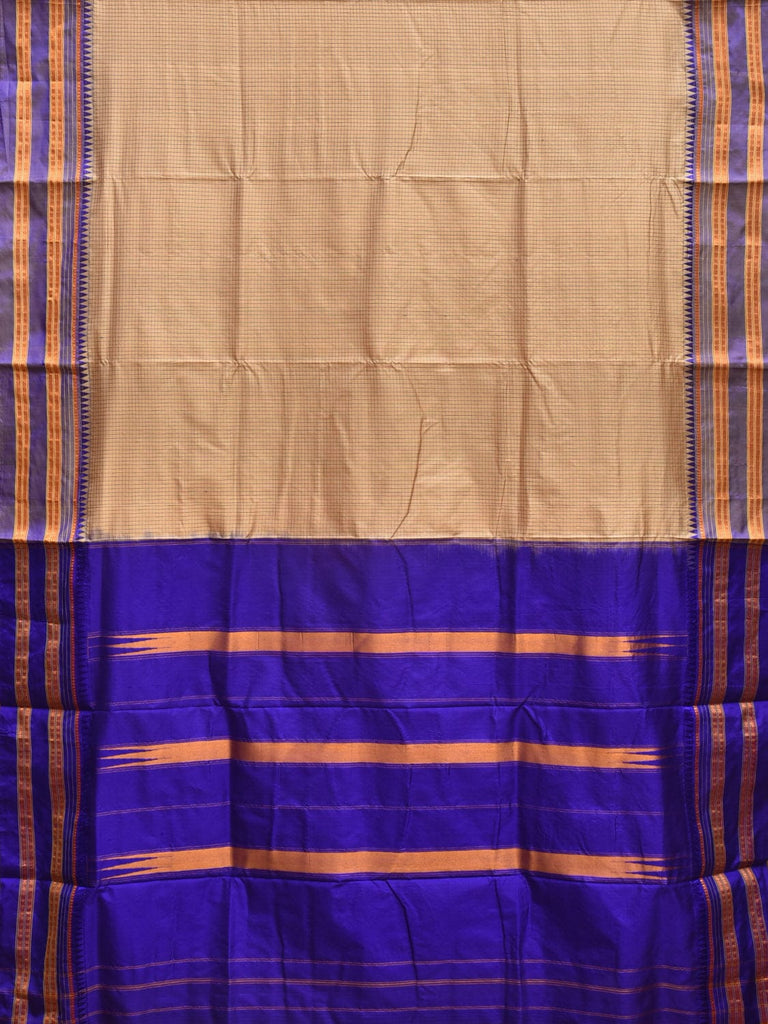 Cream and Blue Narayanpet Silk Handloom Saree with Checks Design No Blouse np0825