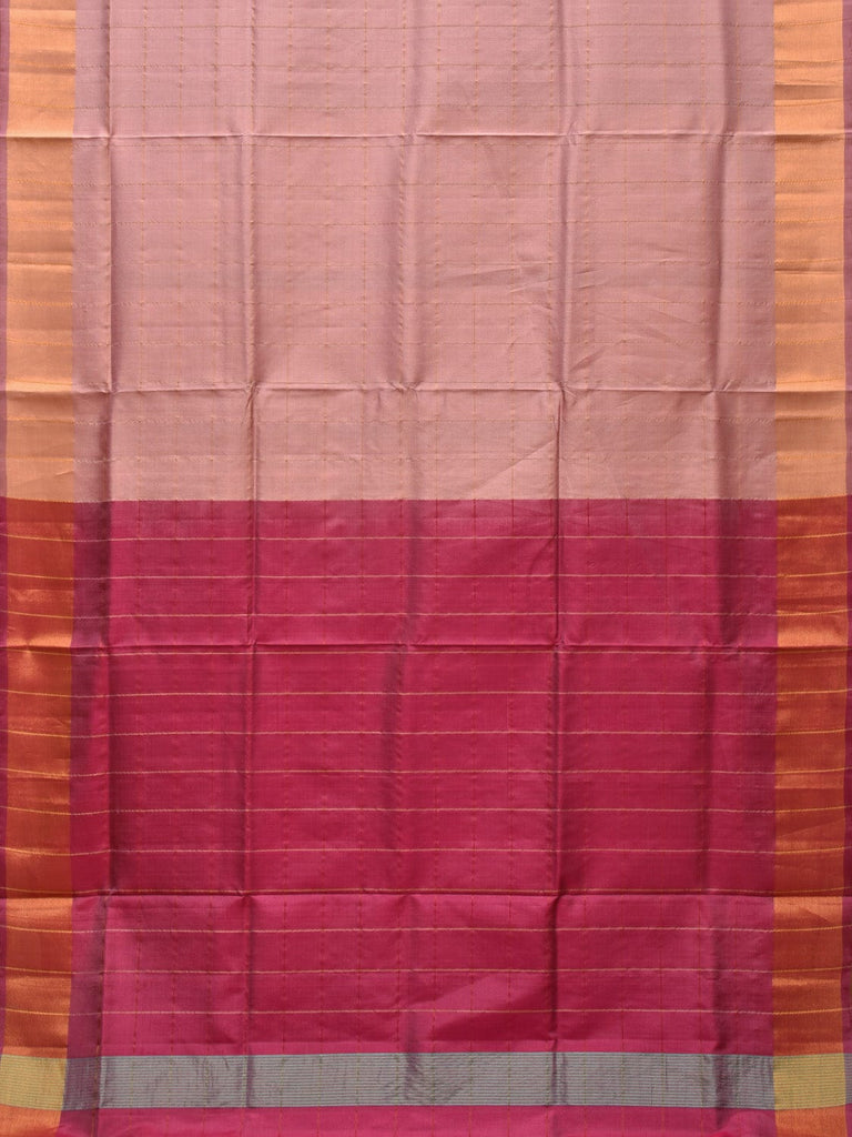 Cream and Pink Uppada Silk Handloom Saree with Checks and Contrast Pallu Design u2143
