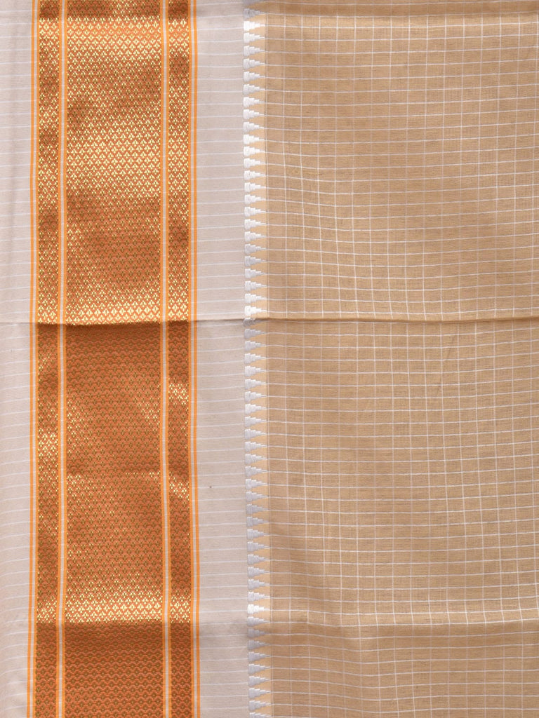 Cream Bamboo Cotton Saree with Checks Design No Blouse bc0259