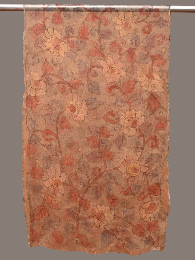 Cream Kalamkari Hand Painted Organza Stole with Floral Design ds3296