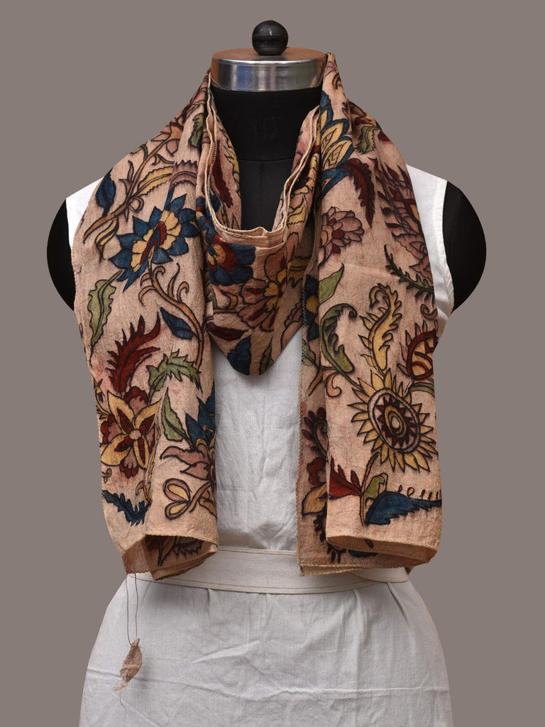 Cream Kalamkari Hand Painted Sico Stole with Floral Design ds3550