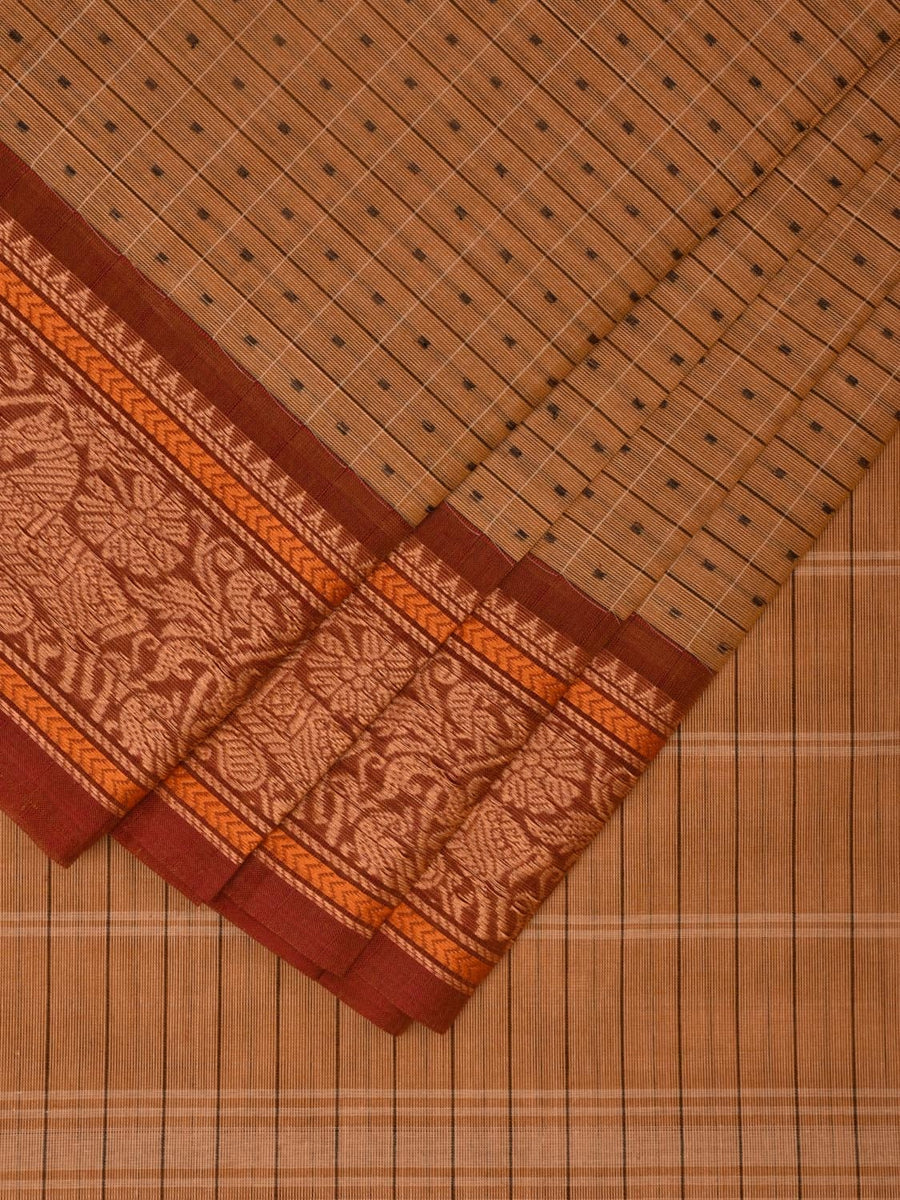 Cream animal motifs designer saree, deer motifs featured on its border, and striped pallu