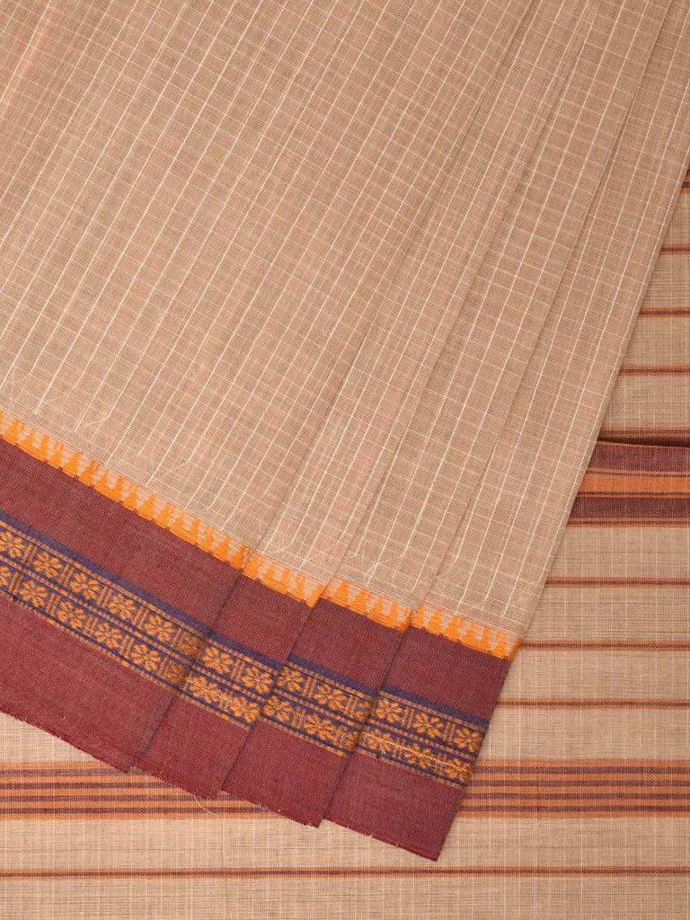 Cream Narayanpet Cotton Handloom Saree with Checks Design No Blouse np0857