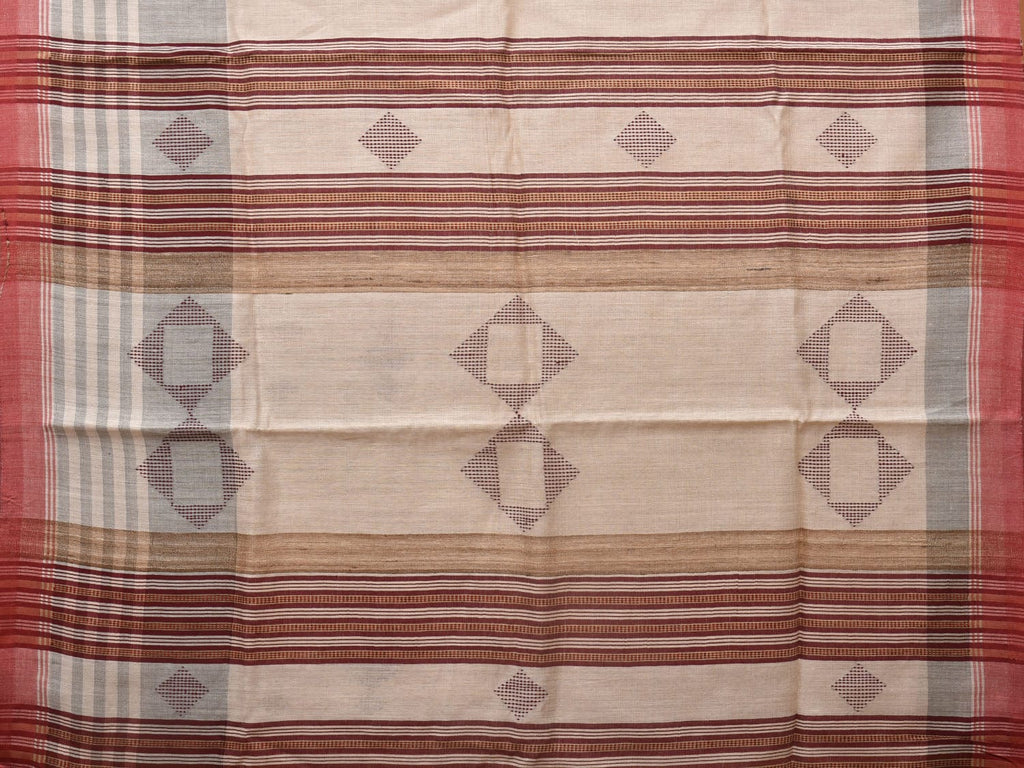 Cream Tussar Handloom Saree with Strips Pallu and Thread Work Design o0423