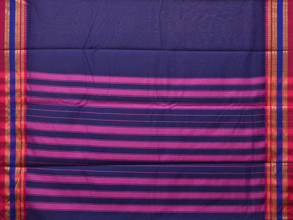 Dark Blue and Pink Bamboo Cotton Plain Saree with Strips Pallu Design No Blouse bc0227