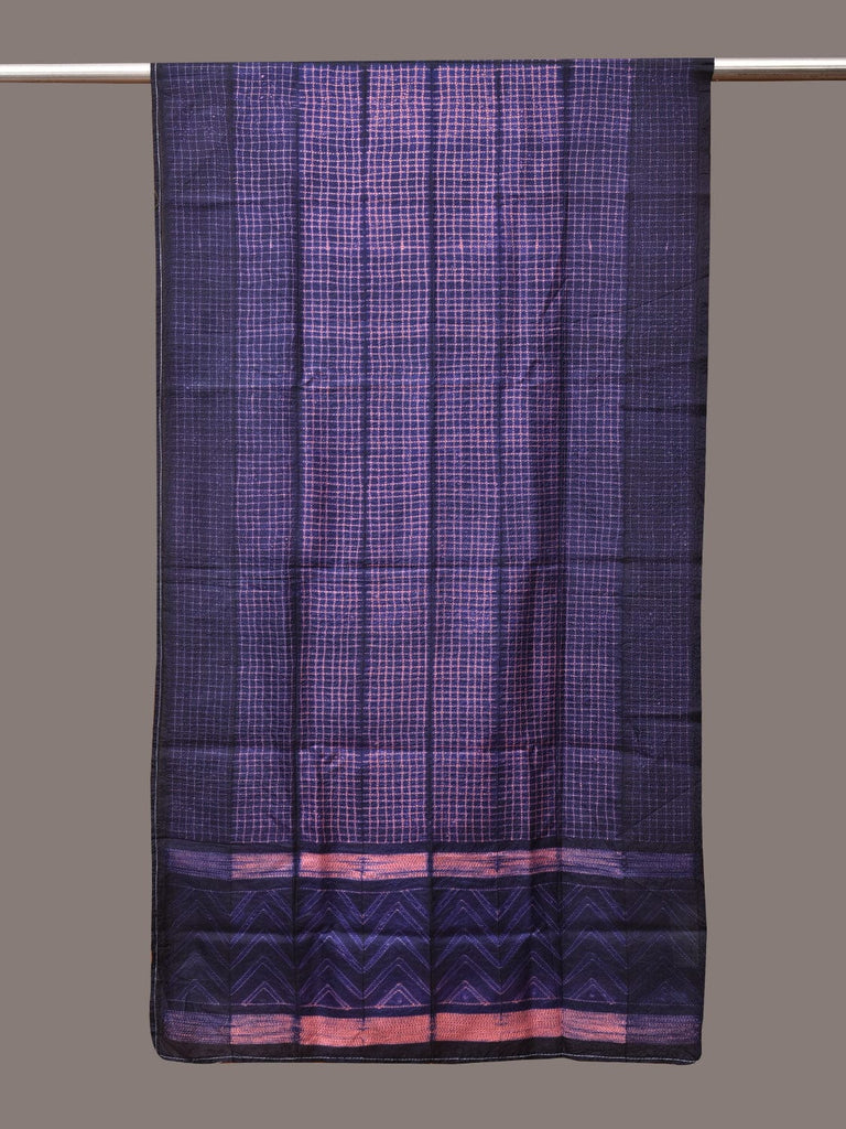 Dark Blue and Pink Shibori Silk Handloom Stole with Checks Design ds3537