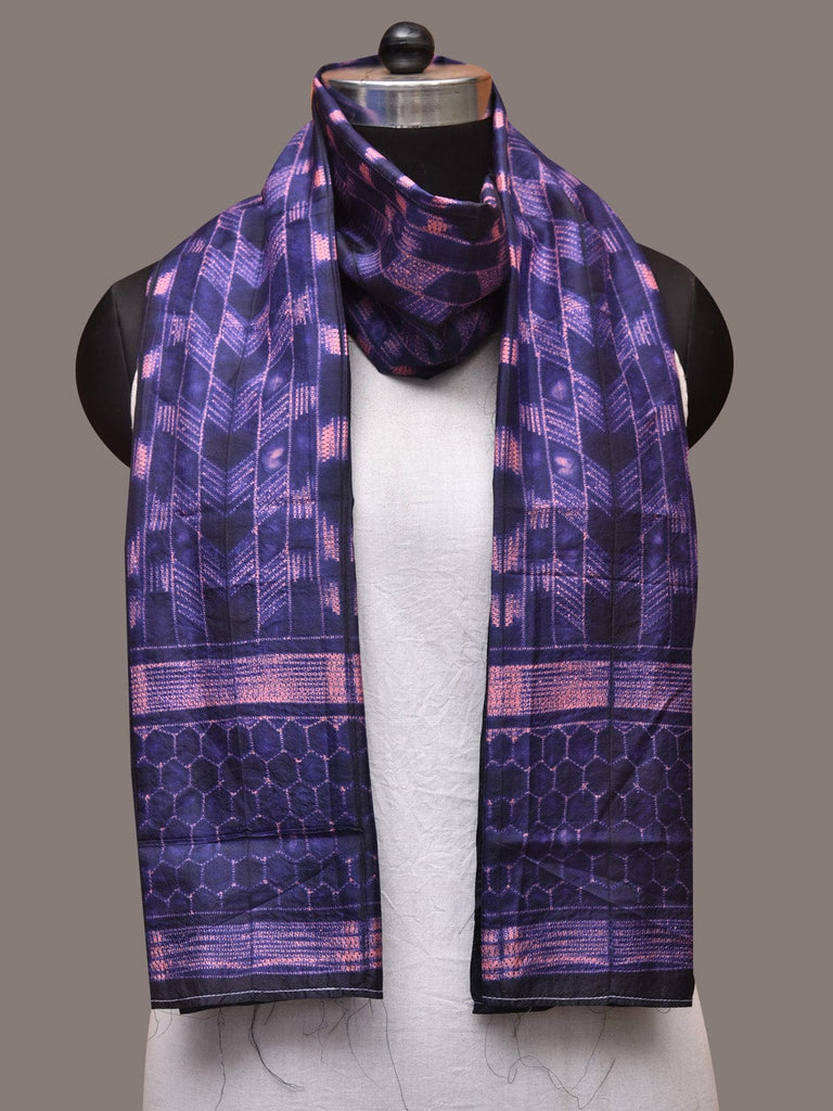 Dark Blue and Pink Shibori Silk Handloom Stole with Zig-Zag Design ds3536