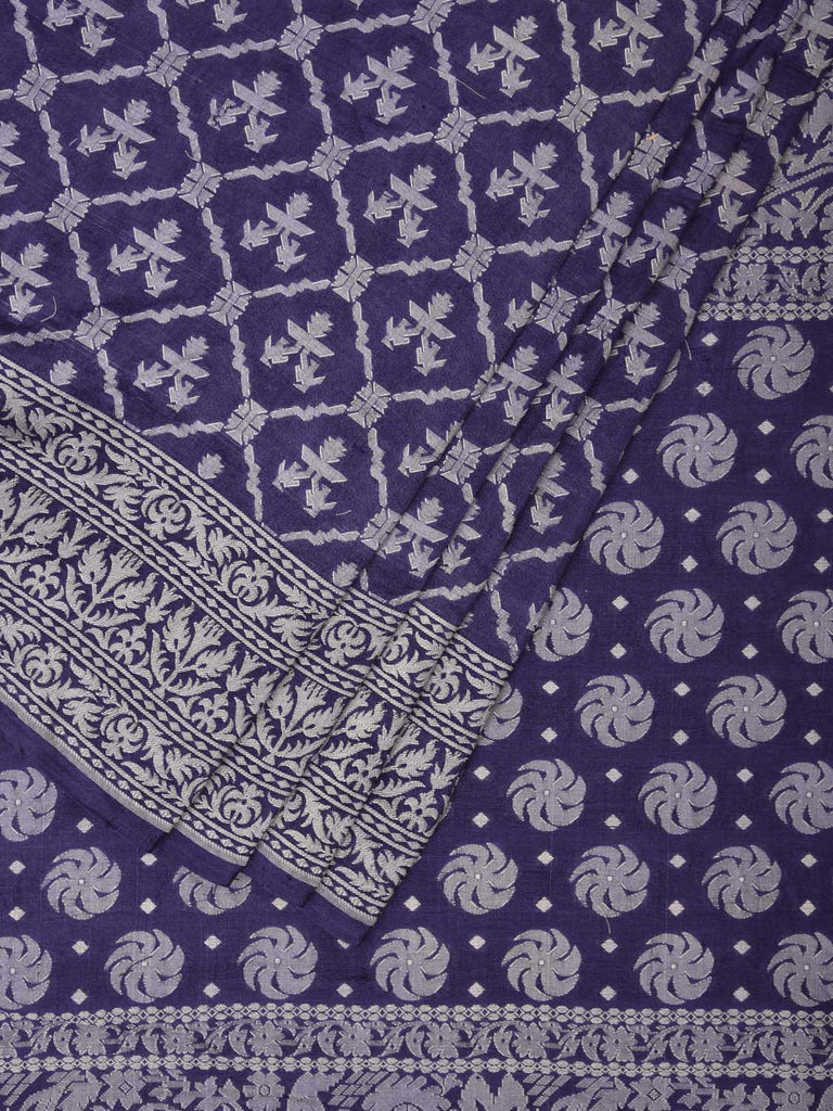 Dark Blue Cut Work Cotton Handloom Saree with All Over Jamdani Style Design o0389