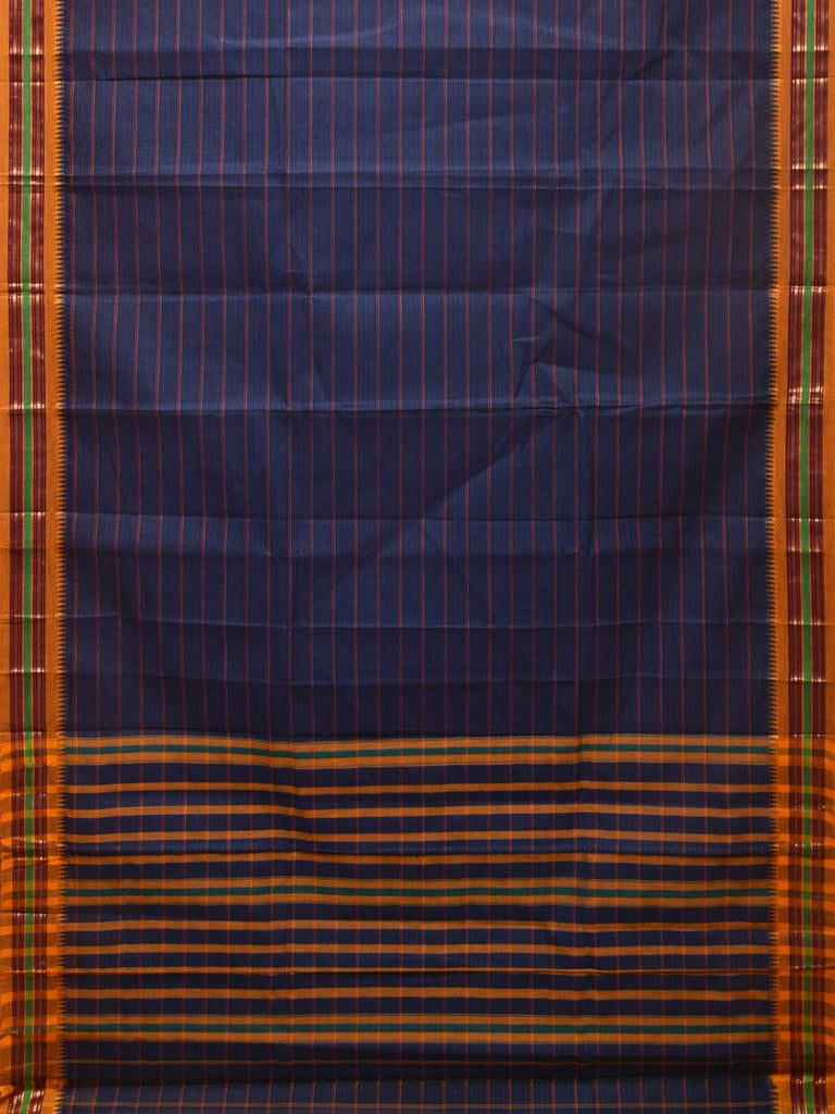 Dark Blue Narayanpet Cotton Handloom Saree with Strips Design No Blouse np0802