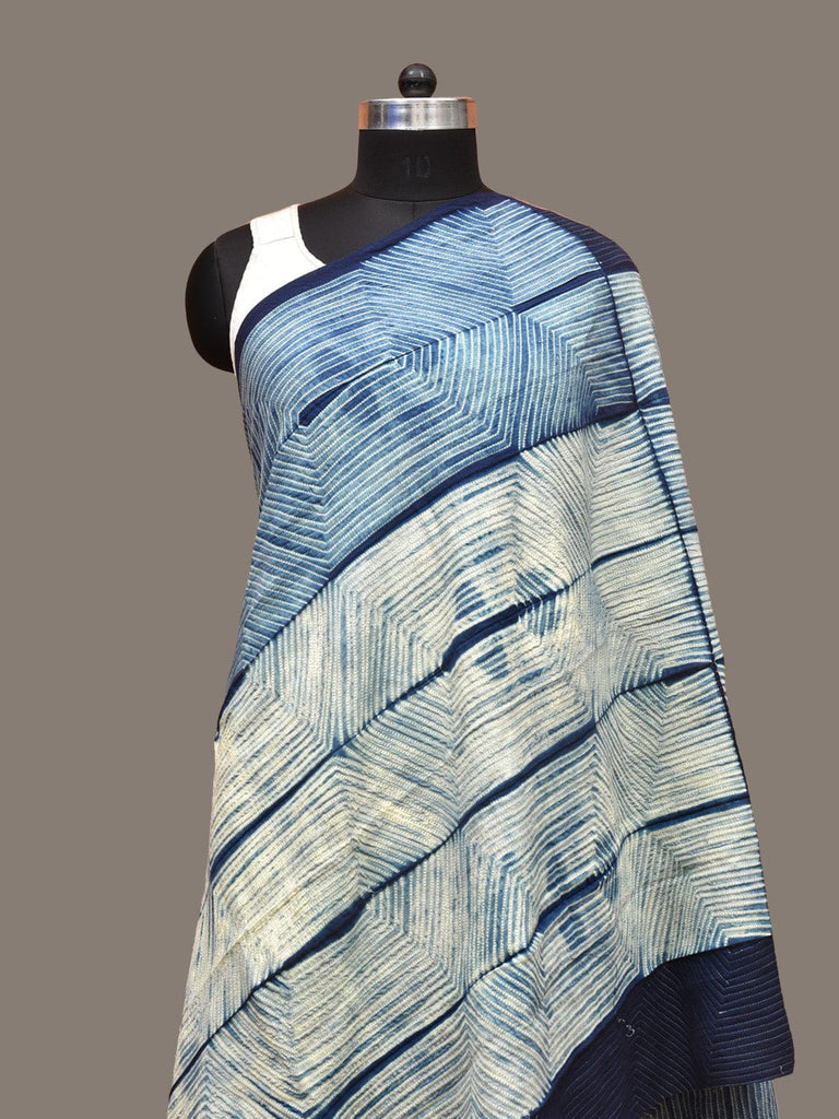 Dark Blue Shibori Cotton Handloom Dupatta with Hezagon Design ds3256